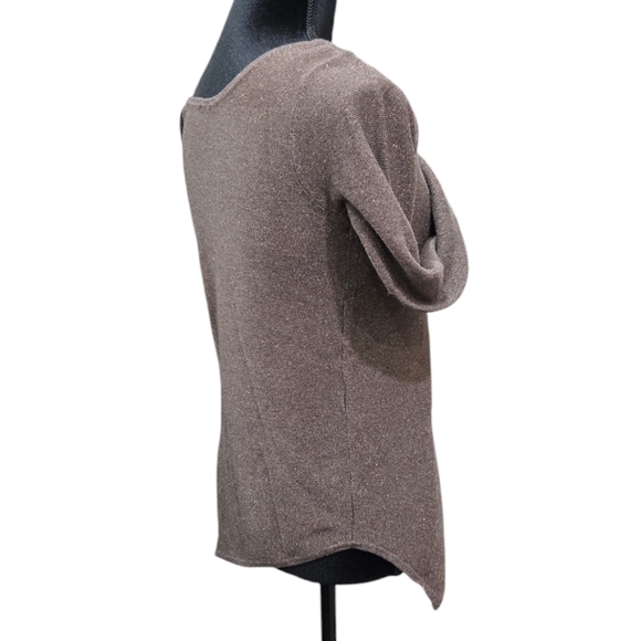 Express Gray With Silver Glitter Tunic Ribbed Uneven Wedge-like Sweater M - Picture 2 of 7